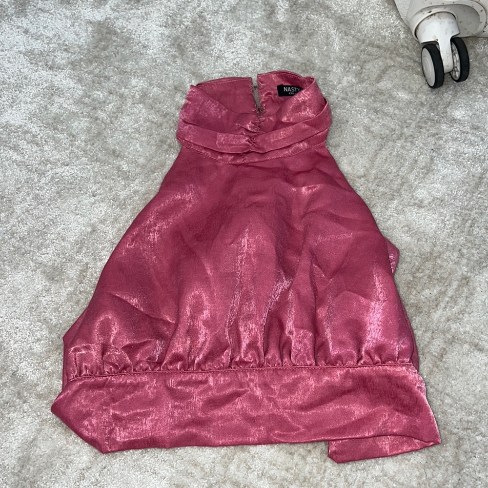 Nasty Gal PINK OR BLACK open back high neck silk blouse
